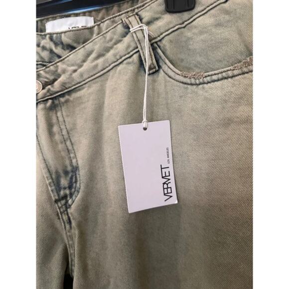 Vervet by Flying Monkey Women’s Distressed Jeans Sz 29 Olive Green Straight Leg - Picture 4 of 8